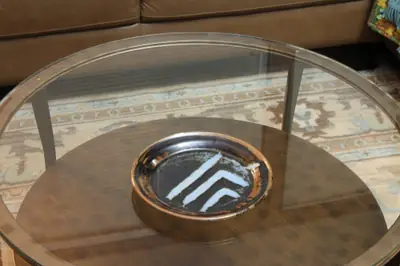 Chevron plate. Dark plate with wax-resist chevrons.
