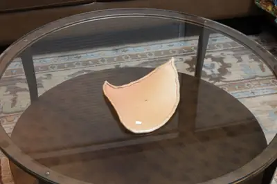 Leaf dish. Leaf-shaped slab dish with a curled tip.