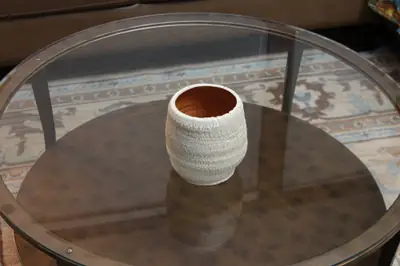 Textured series: white bowl. Wider white textured vessel.