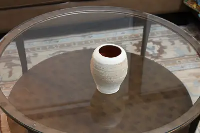 Textured series: small white vase. Small white textured vase.