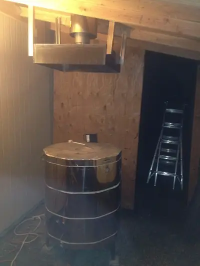 Vent hood. The kiln under the vent hood.