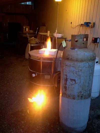 Night firing. Firing the updraft kiln after dark.