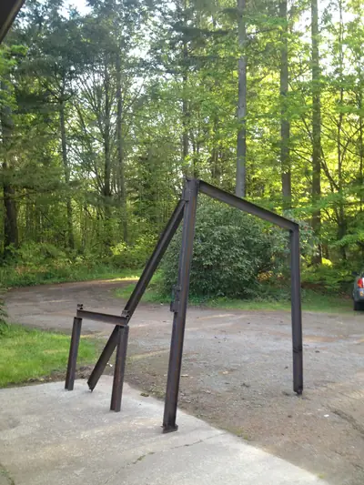 Test fit. The upright frame assembled outdoors.