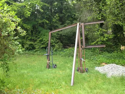 Test fit, side view. Checking the frame height in the yard.